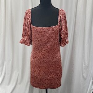Lulu's Blush Smocked Mini Dress Size XL Velvet Feel Feminine Soft Girl Fitted